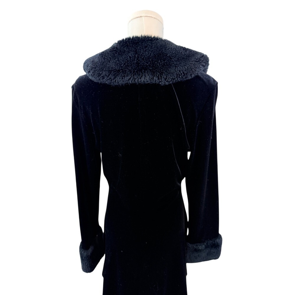 BASIC USA Whimsigoth Goth Black Velvet Faux Fur Trim Button Front Coat Large - Picture 2 of 10